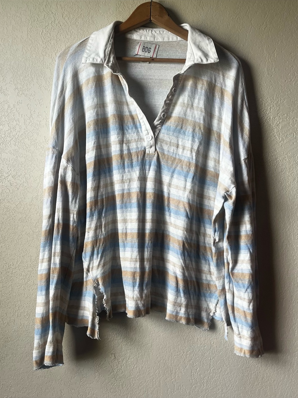 BDG Casual Striped Long-Sleeve Polo Shirt